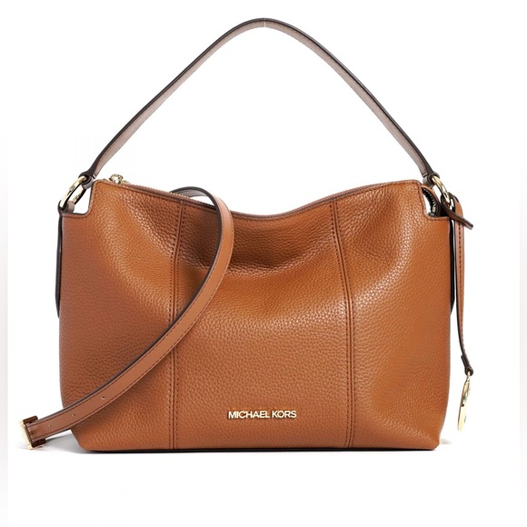 Michael Kors Handbags - Michael Kors Brooke medium pebbled leather shoulder bag luggage brown
